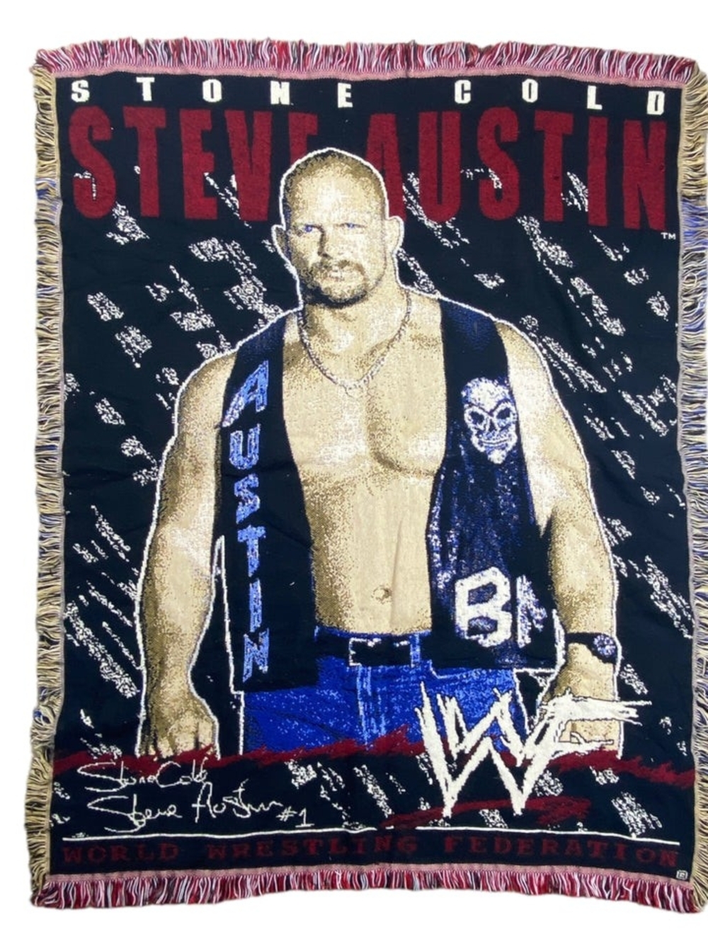 Vintage WWF Stone Cold Steve Austin Tapestry Blanket 1999 WWE The Northwest Co.